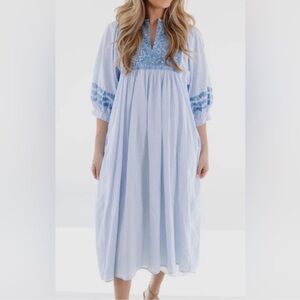 Elegant Blue Embroidered Women's Dress